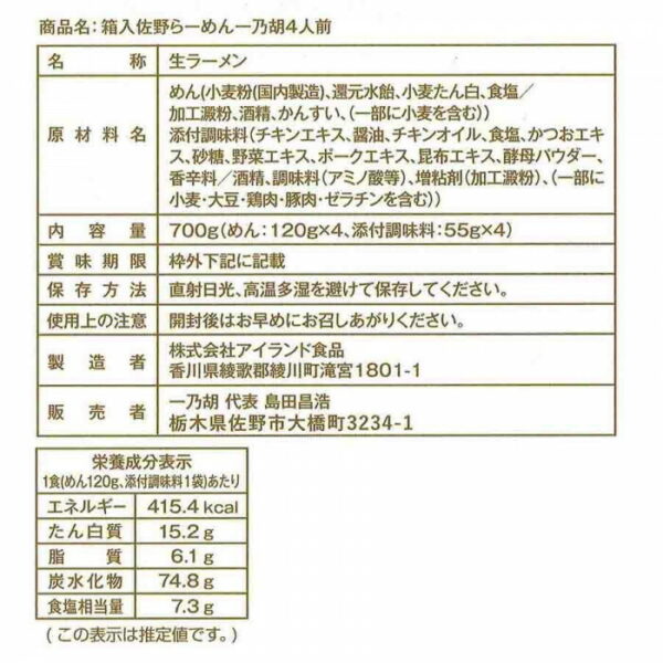 アイデア 便利 グッズ 麺類 銘店シリーズ 箱入 佐野らーめん一乃胡 4人前 20箱セット／醤油味の佐野らーめんお得 な全国一律 送料無料