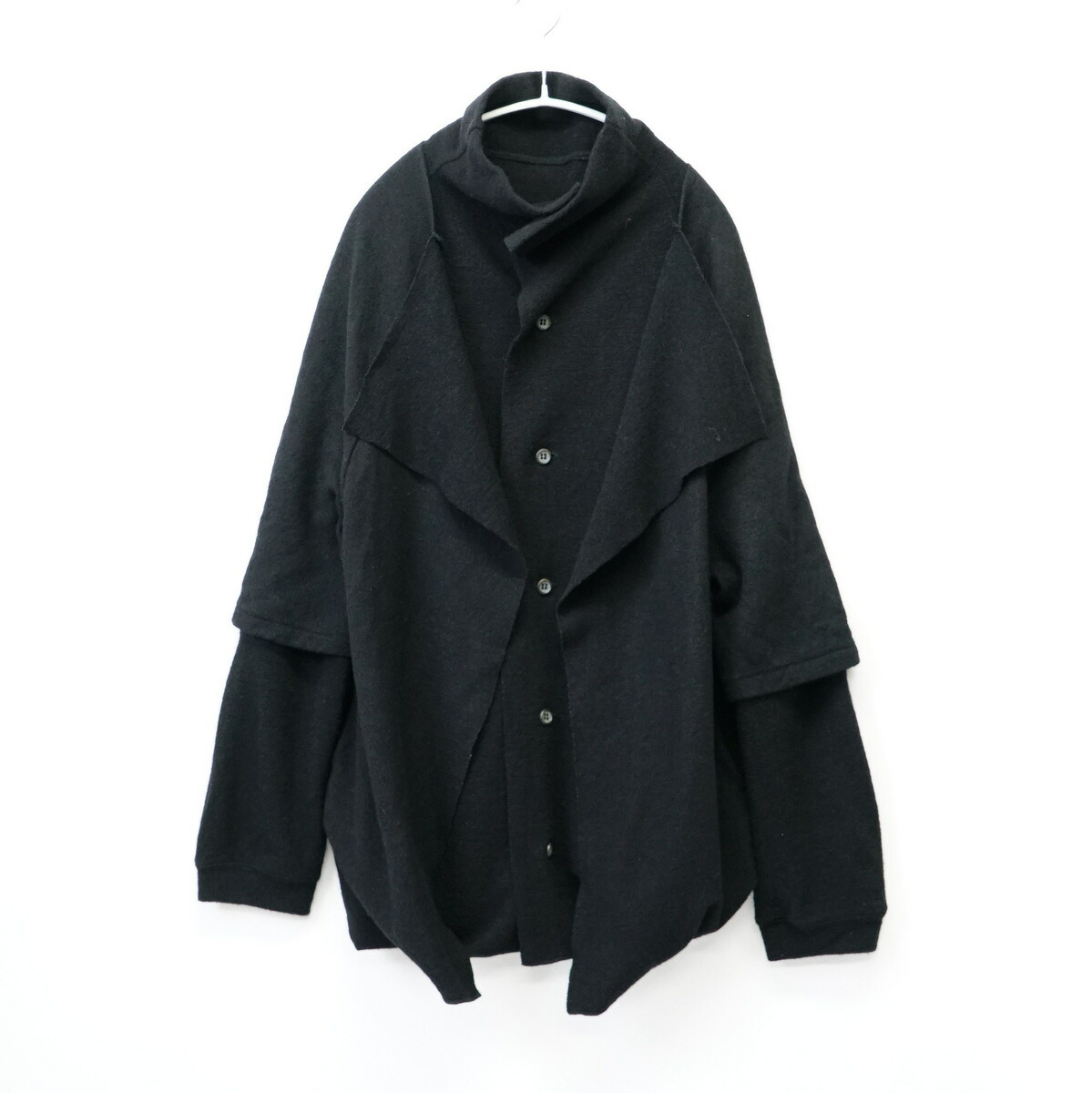 ■美品■Y's ワイズ レイヤード ニットジャケット サイズ2 ロング カーディガン ブラック 黒 ヨウジヤマモト ブランド古着20210405/GH1182