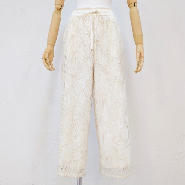 HERENCIA ヘレンチア コードレースサテンパイピングイージーパンツ フリーサイズ ボトムス ポリエステル ウエストゴム紐 ポケット bottom 裏地あり pants かわいい 人気 トレンド オシャレ キレイ