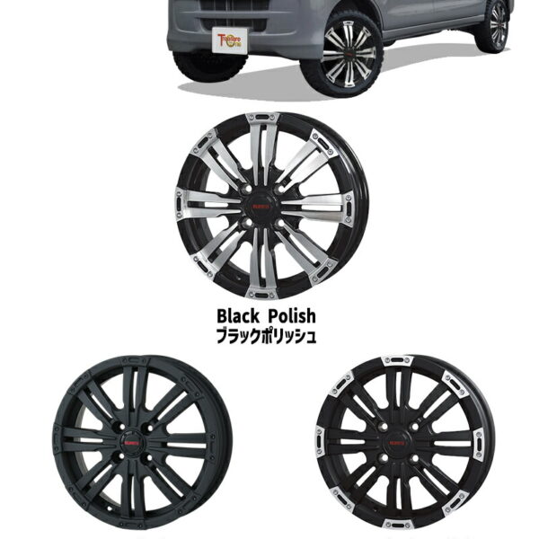 155/65R14 75Qトーヨー オープンカントリー R/Tトレジャーワン ワイルドポーター クロスエイトマットブラックポリッシュ14インチ 4.5J 4H100サマータイヤホイールセット