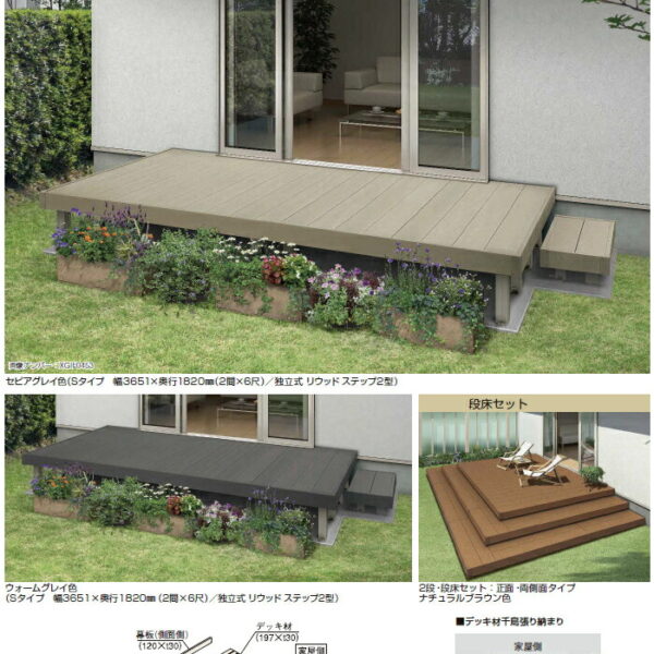 ウッドデッキ オプションYKK YKKapリウッドデッキ200 段床セット1段 1.5間4尺用正面・両側面タイプ本体追加用束柱付き人工木 セット diy キット 樹脂 （本体ではありません） オプション ス